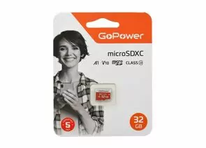 867434 - Карта памяти microSD GoPower 32GB Class10 UHS-I (U3) 80 МБ/сек V10 без адаптера 00-00025680 (1)