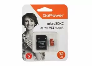 867435 - Карта памяти microSD GoPower 32GB Class10 UHS-I (U3) 80 МБ/сек V10 с адаптером 00-00025679 (1)