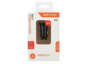 899260 - Зарядное устройство автомобильное GoPower GPQC11-1U, 1USB, 18Вт, черный (1)