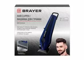 912182 - Машинка д/стрижки BRAYER 3404BR, 8 насадок, лезвия-нерж.сталь, батарея 2500мАч (1)