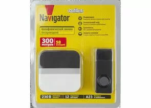 909624 - Navigator звонок беспр.300м 58мелодии с кнопкой IP55 черный 81х70х81/34х22х88 NDB-D-AC11-B-BL 95218 (1)