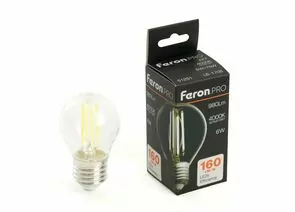 910833 - Feron.PRO филамент шар G45 Е27 6W 980lm 4000K 4K 175-265V 78х45 LB-1706 51251 (1)