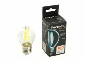 910839 - Feron.PRO филамент шар G45 Е27 8W 1320lm 6400K 6K 175-265V 78х45 LB-1708 51255 (1)