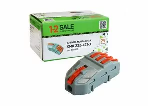 901412 - 1-2.sale клемма разветвит. СМК 222-421-3 с рычагом 1/3х4мм2, 32А (уп.25шт, цена за шт) E1M 901412 (1)