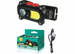 934601 - Camelion фонарь налобный LED53418 (акк.18650)  LED+COB 3W до 75м, сенсор, 15 реж, шнур micro-USB (1)