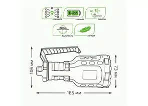938120 - Gauss фонарь ручной 10W(250lm)  Li-ion 1200mAh USB 9 реж., до 200м, GF209 (1)