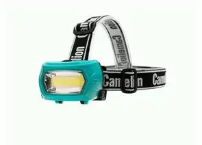 938759 - Camelion фонарь налобный LED53410 акк.3.7V или 3xAAA, COB 3W 3реж, Type-C, зелен, короб (1)