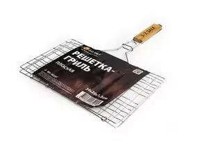 915179 - 1-2.SALE Решетка-гриль плоская 40*30*1,5см /дл.60см (4/2.8/1.8мм), хром.сталь/дер. (1)