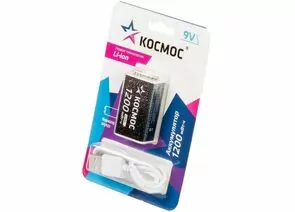 913546 - Ак-р Космос 6F22/Крона Li-ion 9V 1200mWh (~1000mAh) USB-C 1BL KOCLi9V1200mAh1BL (1)