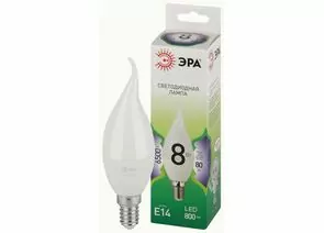 938847 - ЭРА GREEN LINE лампа св/д свеча на ветру E14 BXS 8W(800lm) 6500K 6K E14 BXS-8W GL 38x150 67138 (1)