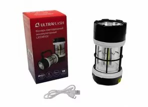 950264 - Ultraflash фонарь кемпинговый LED38102 акк.18650 3.7V LED+3COB, 5реж, Micro-USB, черн/бел (1)