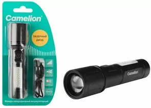 966503 - Camelion фонарь лазерный LED29365 (акк,.4V) 5W LED+12SMD+6RED до 500м, 6K, 6 реж. ZOOM, USB, металл (1)