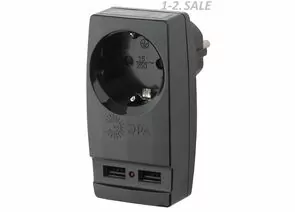 607320 - ЭРА разветвитель 1 роз. 16А+2USB 5V 2A (роз.блок,адаптер/заряд черный) земля SP-1e-USB-B (1)