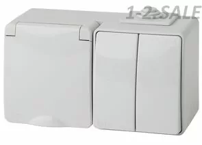 687291 - ЭРА Блок розетка+выкл. двойн. гориз. IP65, 16A(10AX)-250В, ОУ, Эра Эксперт, серый (5/50/8 (1)