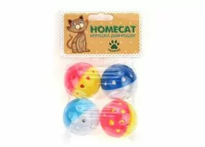 727599 - Игрушка для кошек Мячи пластиковые горошек с колокольчиком 4см (4шт/уп) HOMECAT CTM00147 (1)