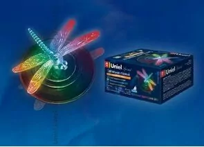 448975 - Uniel св-к на солн.батарее плавающий 1LED RGB 12,5х7,5см пластик USL-S-106/PT075 Magic dragonfly (1)