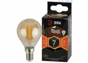 763841 - ЭРА F-LED шар G45 E14 7W(625Lm) 2700K 2K филамент (нитевидная) золото 75х45 P45-7W-827-E14 gold 4772 (1)