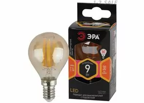 763846 - ЭРА F-LED шар G45 E14 9W(770Lm) 2700K 2K филамент (нитевидная) золото 75х45 P45-9W-827-E14 gold 5144 (1)