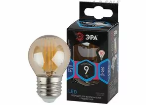 763855 - ЭРА F-LED шар G45 E27 9W(770Lm) 4000K 4K филамент (нитевидная) золото 75х45 P45-9W-840-E27 gold 5410 (1)