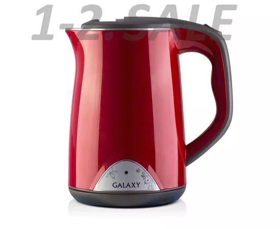 600827 - Чайник электр. Galaxy GL-0301 красный (диск, 1,5л) 2кВт, двойной корпус, нерж.сталь/пластик (2)