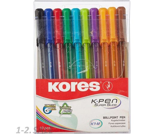 581204 - Ручка шарик. K1-M, 10 цв/набор в пластиковом пенале Kores 472621 (8)