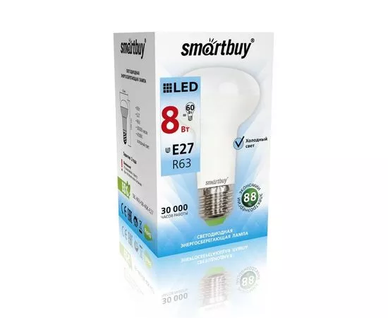 553569 - Лампа св/д Smartbuy R63 E27 8W(650lm) 4000K матовая пластик SBL-R63-08-40K-E27 (1)