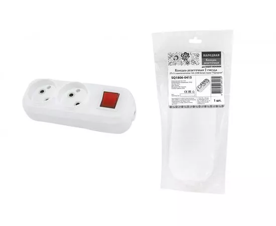 555230 - TDM колодка 2гн. 16А 250В (АБС-пластик, белая, земля, выкл.) Народная (10!) SQ1806-0415 (1)