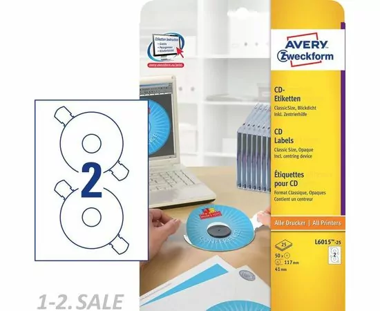 47067 - Наклейки д/принт.,копир.апп. Z-L6015-25 Этикет.CD круг.117мм I-J+L+C на лис.А4 центр. 8259 (6)