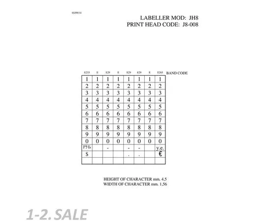 49089 - Этикет-пистолет 1-стр. JOLLY JH8 8рядн. 21,5*12 (прямоугольн.) цифры/знаки Италия 43920 (16)