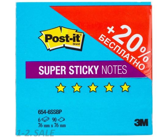 632919 - Блок-кубик Post-it Super Sticky 654-6SSBP Воздух 76х76, 6бл х 90л. (3)