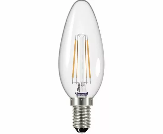 583890 - General филамент свеча E14 7W(530Lm) 6500K 6K 35x98  (нитевидная), прозр. 649700 (1)