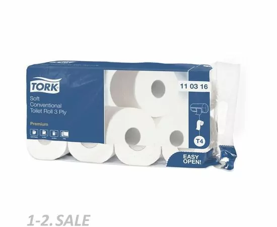 752299 - Бумага туалетная Tork 3сл бел 100%цел втул 30м 250л/рул 8рул/уп 110316 464146 (3)