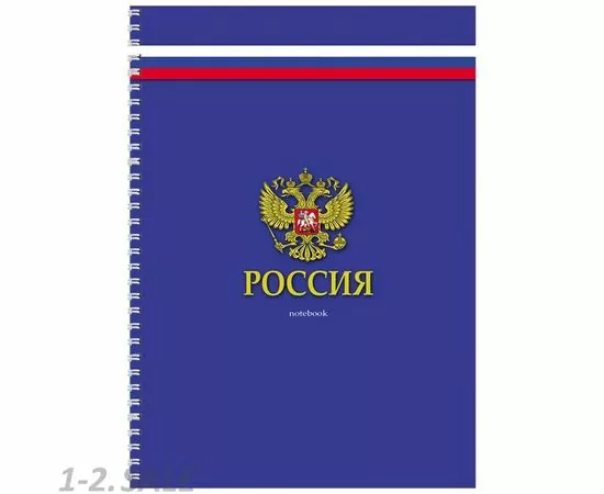 752819 - Бизнес-тетрадь А5,80л,кл,гребень,7БЦ,глянц.ламинир. РОССИЙСКИЙ ГЕРБ 80-8107 970058 (2)