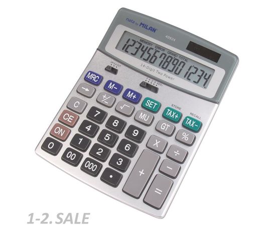 753225 - Калькулятор настольный Калькулятор ПОЛНОРАЗМЕРНЫЙ настольный Milan 40924BL,14 разр, серый,блистер 10 (2)