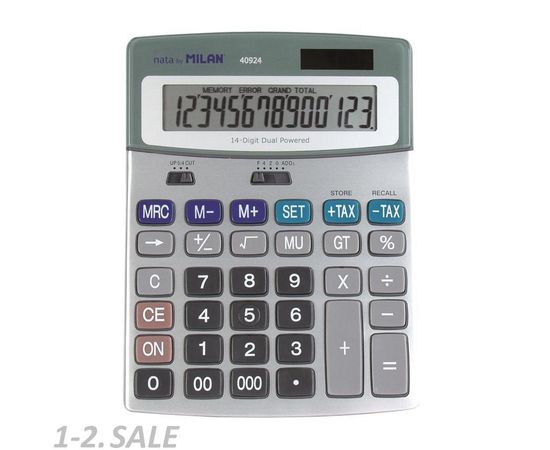 753225 - Калькулятор настольный Калькулятор ПОЛНОРАЗМЕРНЫЙ настольный Milan 40924BL,14 разр, серый,блистер 10 (3)