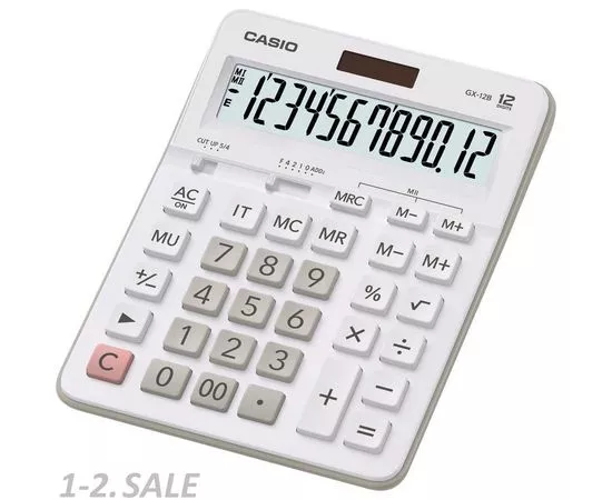 753230 - Калькулятор настольный ПОЛНОРАЗМЕРНЫЙ Casio GX-12B-WE  12 разрядов белый 735820 (2)