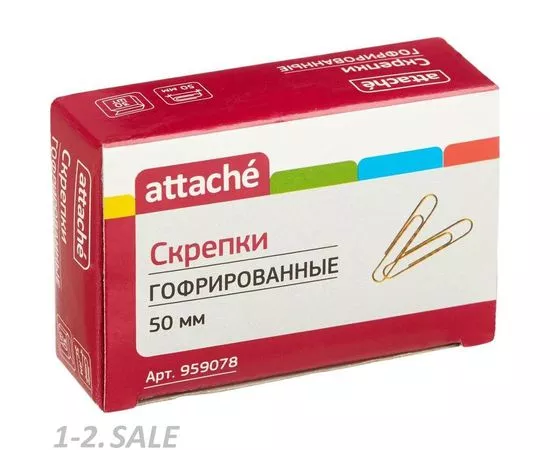 753340 - Скрепки Attache, 50 мм, гофрированные золотистые 30 шт.в карт.уп 959078 (2)