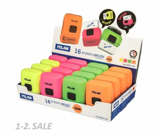 753874 - Ластик каучуковый Milan Compact в пластиковом чехле с щёткой, цв в асс 1032910 (4)