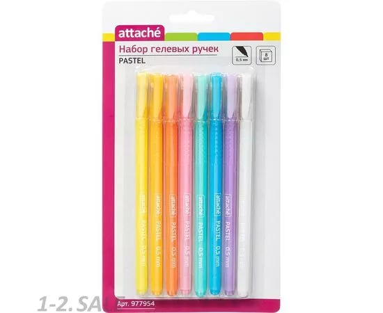 754114 - Ручка гелевая Attache Pastel, 0,5мм, 8 цветов, неав., б/манж, 8 шт/наб. 977954 (3)
