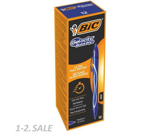 754123 - Ручка гелевая BIC Gelocity Quick Dry синий,автомат.0,35мм,прорезин.корпус 1009305 (5)