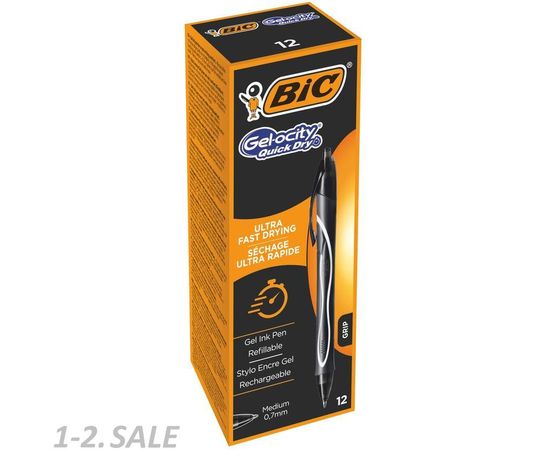 754124 - Ручка гелевая BIC Gelocity Quick Dry черный,автомат.0,35мм,прорезин.корпус 1009304 (5)