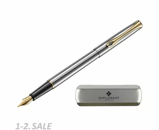 754175 - Ручка перьевая DIPLOMAT Traveller stainless steel gold F синий D10057453 1006793 (2)