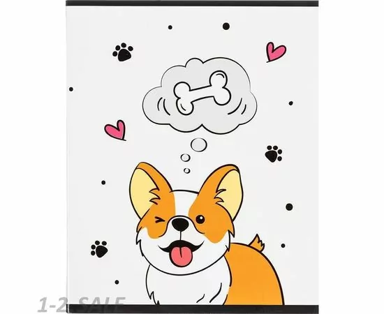 755229 - Тетрадь общая А5,48л,кл,скреп,мел.кар,УФ-лак №1 School Жизнь корги Косточка 1154666 (2)