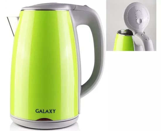 600830 - Чайник электр. Galaxy GL-0307 зеленый (диск, 1,7л) 2кВт, двойной корпус, нерж.сталь/пластик (1)