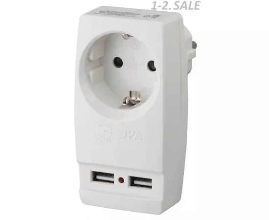 607319 - ЭРА разветвитель 1 роз. 16А + 2 USB 2000mA белый, земля SP-1e-USB-W (1)