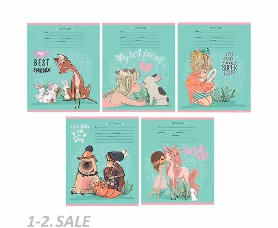 755601 - Тетрадь школьная А5 12л,линия,скреп,мел.карт. ЗВЕРЯТА ДРУЗЬЯ-1 12-5858 асс 1160030 (2)