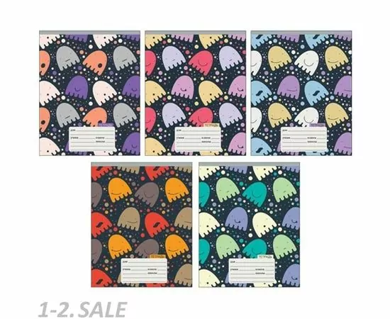 755607 - Тетрадь школьная А5 12л,линия,скрепка Весёлый орнамент. ТЛЛ125593 в ассорт 1159897 (2)