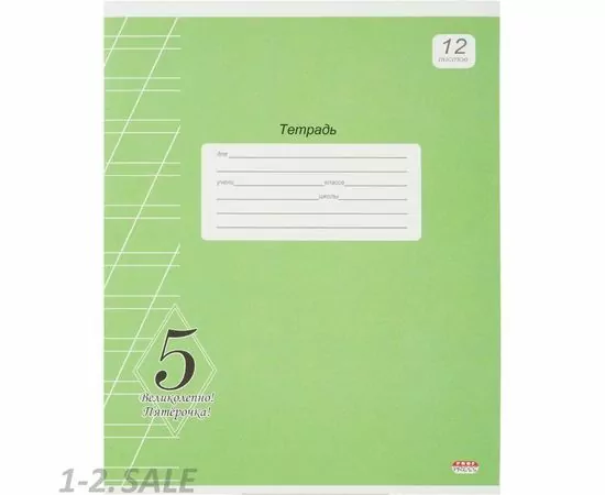 755734 - Тетрадь школьная А5,12л,косая линия ВЕЛИКОЛЕПНО! ПЯТЕРКА! ЗЕЛЕНАЯ 12-0509 992169 (2)