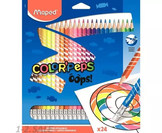 755865 - Карандаши цветные c ластиком Maped COLORPEPS OOPS,24 цв, пластик,832824 1167814 (2)