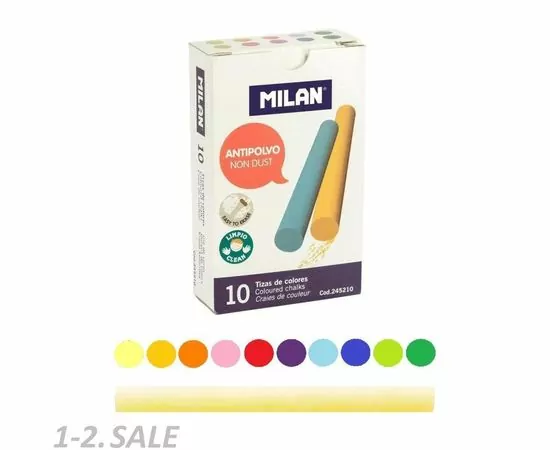 755920 - Мел школьный Milan 10 цв., круглая форма, антипыль, цвет ассорти, 245210 1027149 (2)